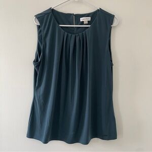 Calvin Klein Teal Pleated Sleeveless Blouse